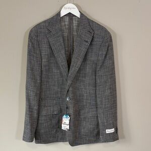 Robert Graham Benton Woven Sportcoat Black Wool Cotton Linen Sz 42 R NEW